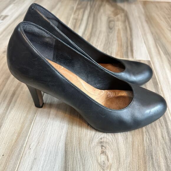 Clarks Collection Shoes 10M Black Leather Comfort Cushion Heels‎ Career Pumps - Picture 3 of 8